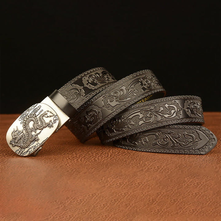 Ceinture en cuir pour homme avec dragon planant dans le ciel