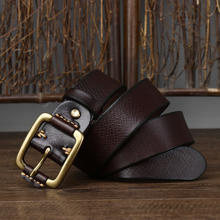 Ceinture en cuir à boucle en cuivre épais pour homme