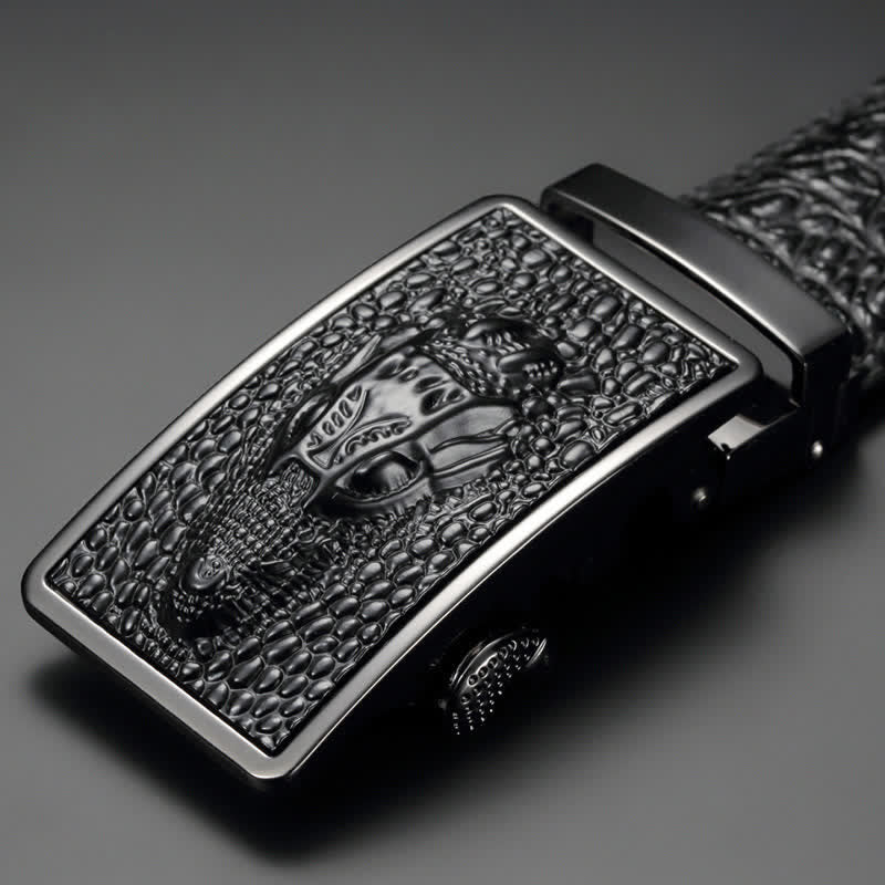 Ceinture en cuir à boucle en forme de tête d'alligator exotique pour homme