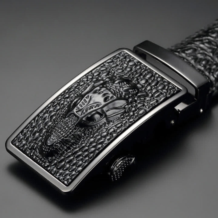 Ceinture en cuir à boucle en forme de tête d'alligator exotique pour homme