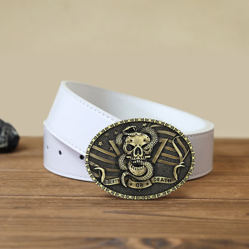 Ceinture en cuir à boucle tête de mort et serpent « Liberty or Death » pour homme