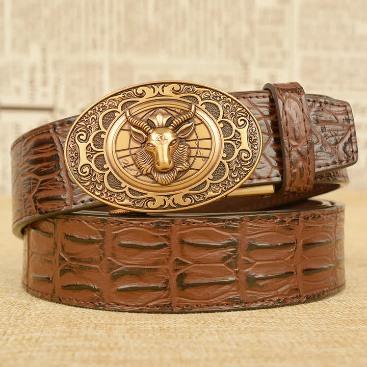 Ceinture en cuir pour homme à motif alligator et chèvre sauvage