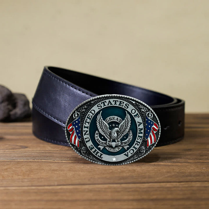 Ceinture en cuir à boucle patriotique pour homme avec drapeau aigle