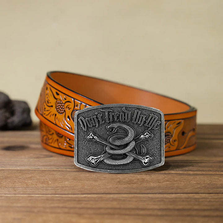 Ceinture en cuir à boucle pour homme, motif tête de mort et serpent à sonnette