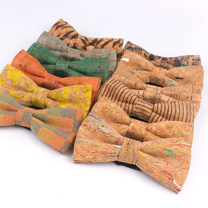 Nœud papillon multicolore à imprimé géométrique en grain de bois pour homme