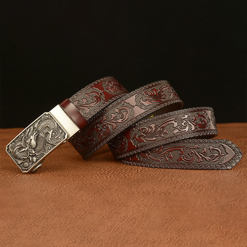 Ceinture en cuir à boucle carrée pour homme avec dragon