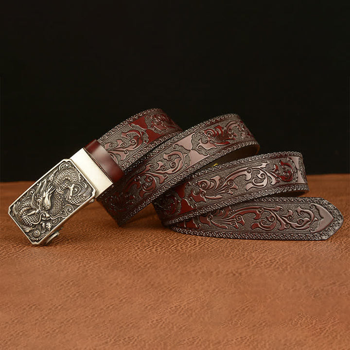 Ceinture en cuir à boucle carrée pour homme avec dragon