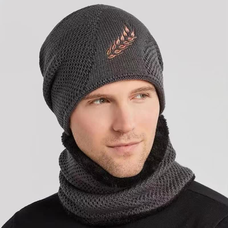 Lot de 2 bonnets et cache-cou brodés en blé