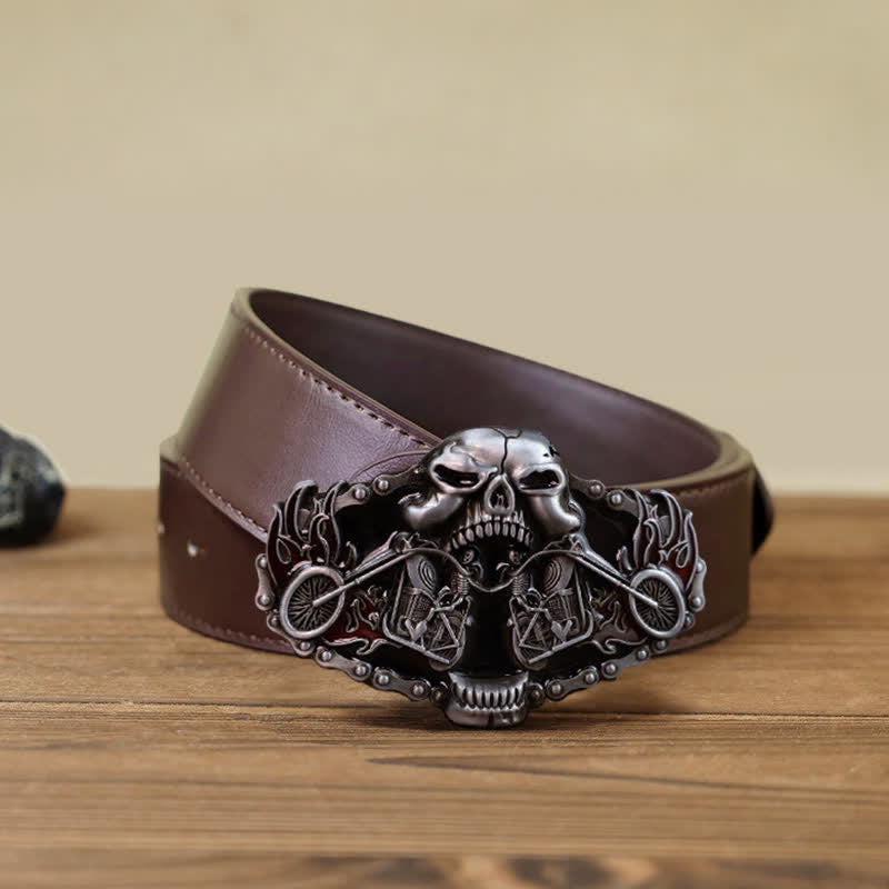 Ceinture en cuir à boucle tête de mort pour homme avec tête de mort et fantôme