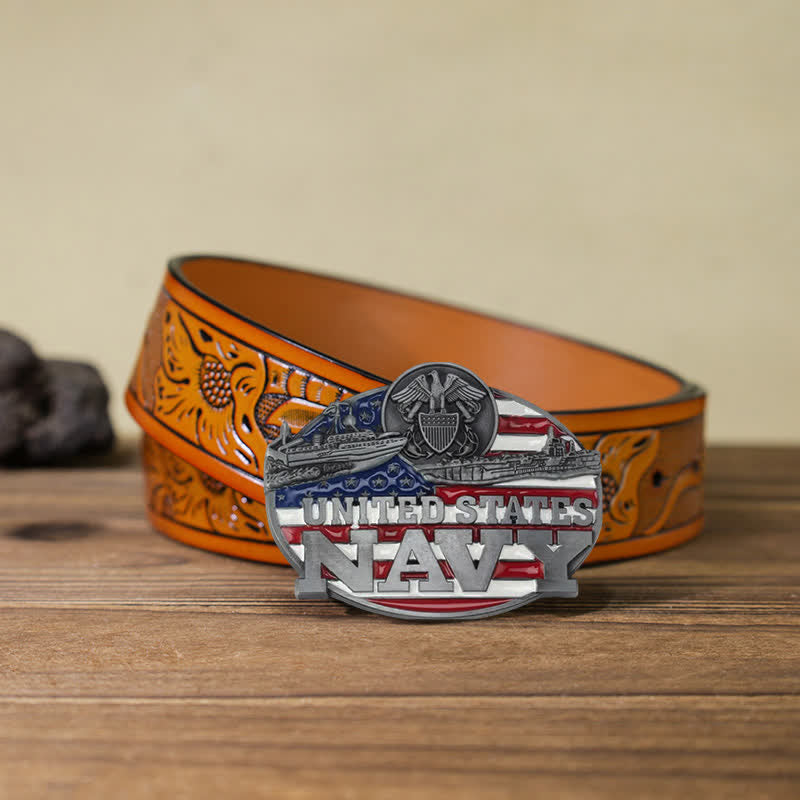 Ceinture en cuir à boucle militaire de la marine américaine pour homme