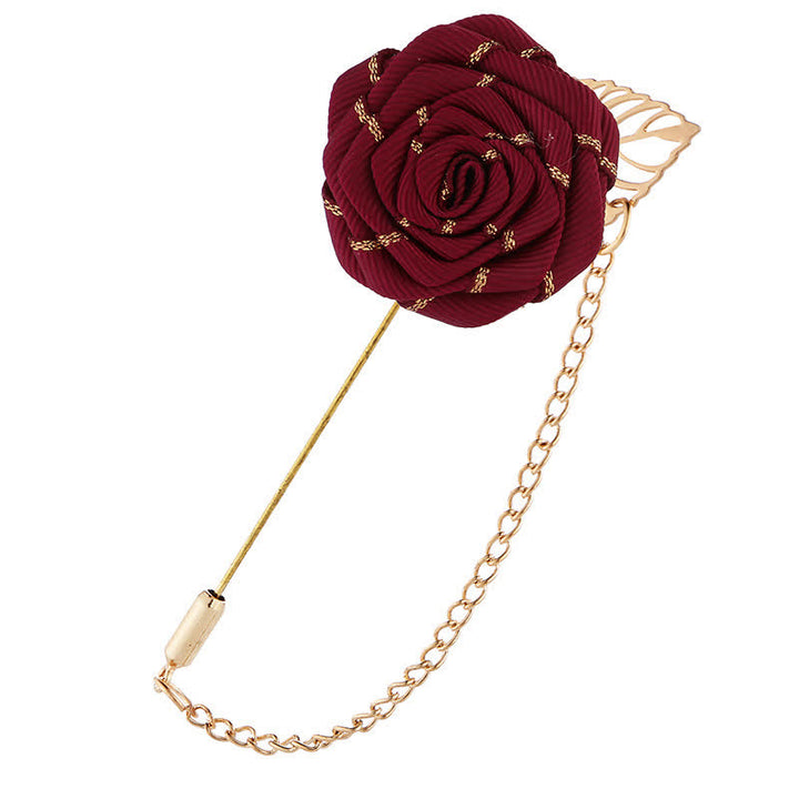Broche chaîne camélia florale pour homme