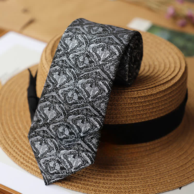 Cravate pour homme à motif géométrique mystérieux et exotique, nuance de gris 
