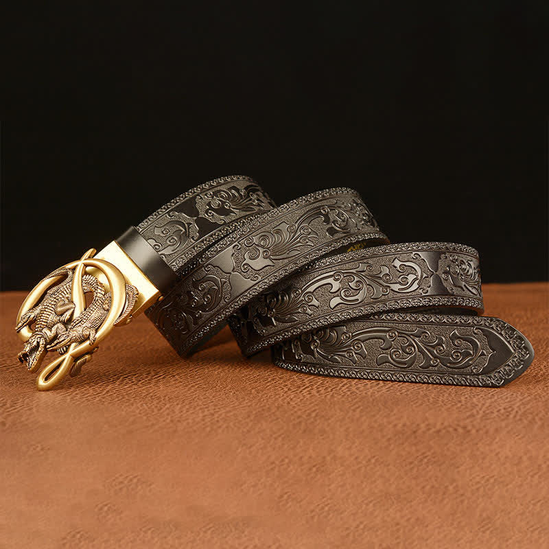 Ceinture en cuir gaufré avec boucle crocodile pour homme