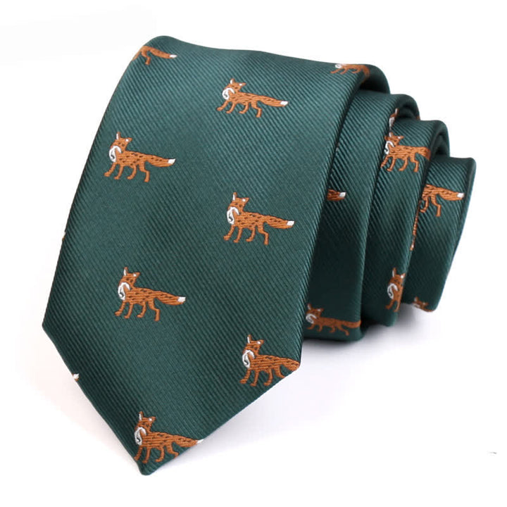 Cravate pour homme vert foncé à motifs de petits renards