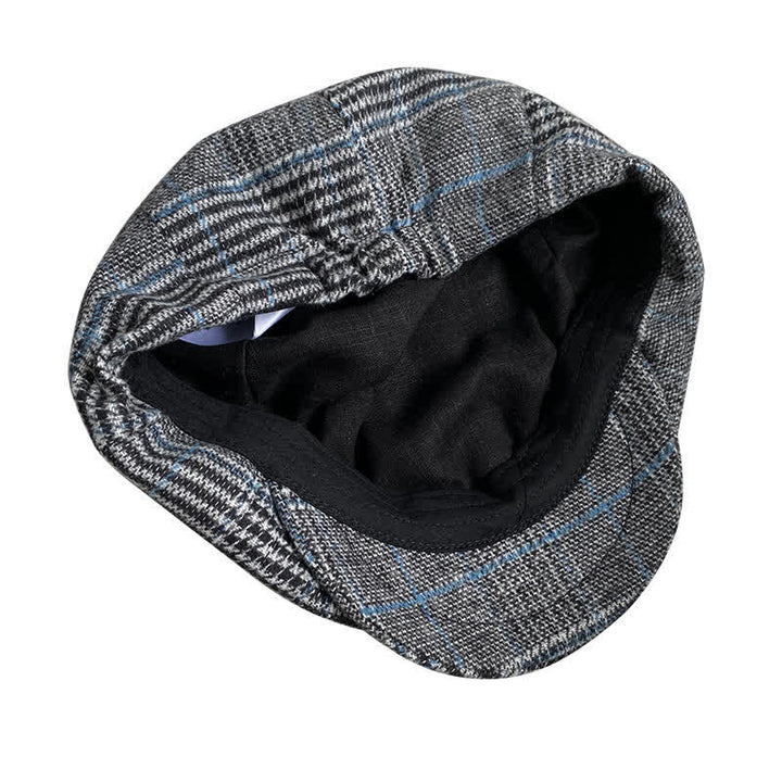Casquette béret octogonale à carreaux gris et bleu Newsboy