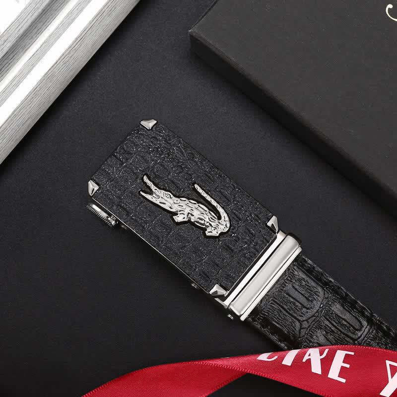 Ceinture en cuir à boucle en relief crocodile pour homme