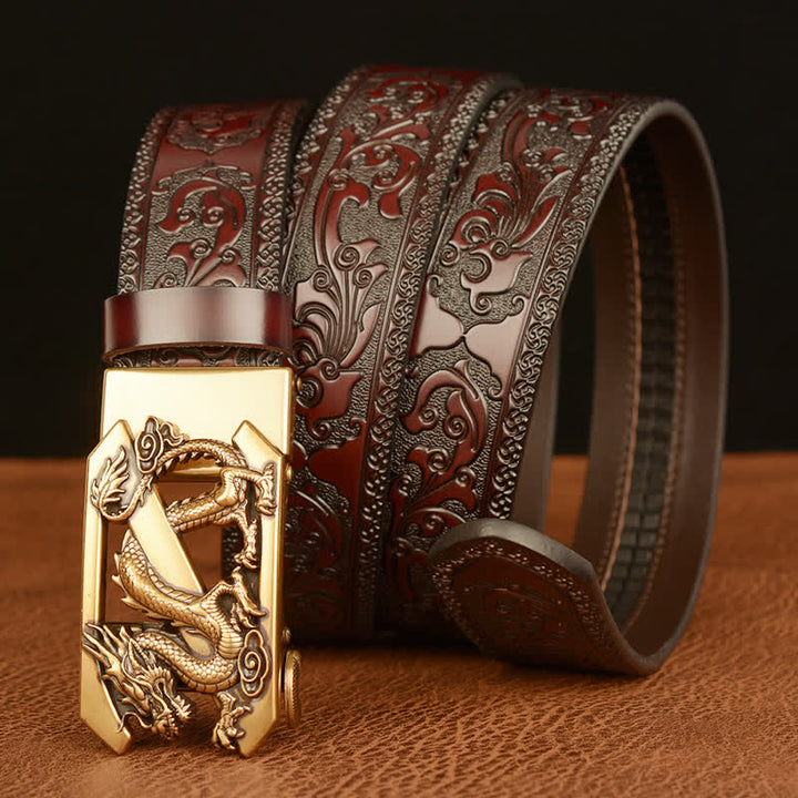Ceinture en cuir pour homme avec motif rétro dragon Z en relief