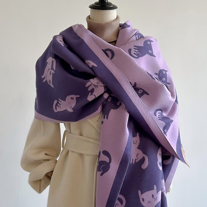 Écharpe grande taille pour femme, chaude et résistante au froid, avec imprimé chat