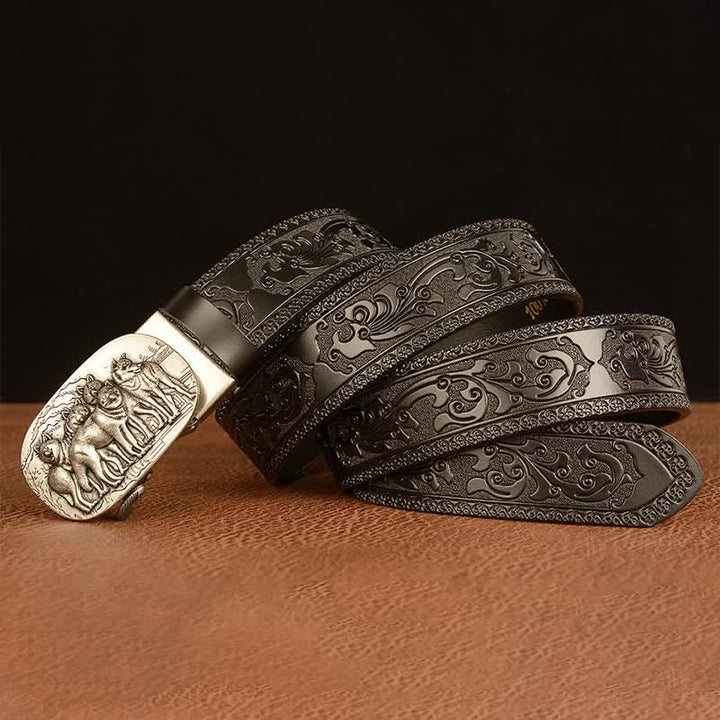 Ceinture en cuir pour homme avec motif rétro de loups
