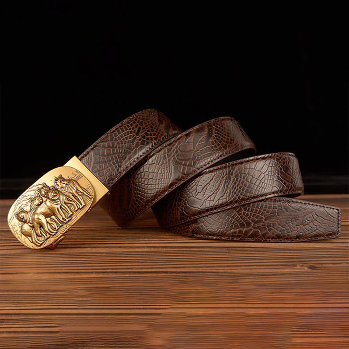 Ceinture en cuir à motif crocodile pour homme, motif Pack Of Wolves