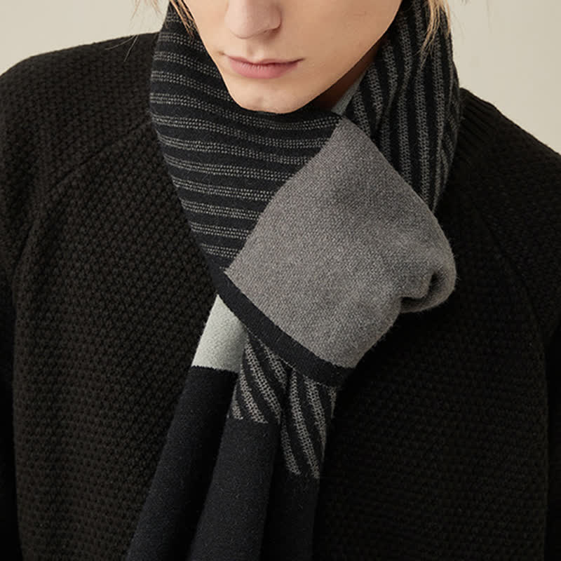 Écharpe en pure laine à rayures contrastées pour homme