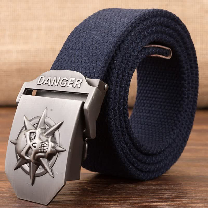 Ceinture en toile tissée à boucle automatique pour homme avec tête de mort