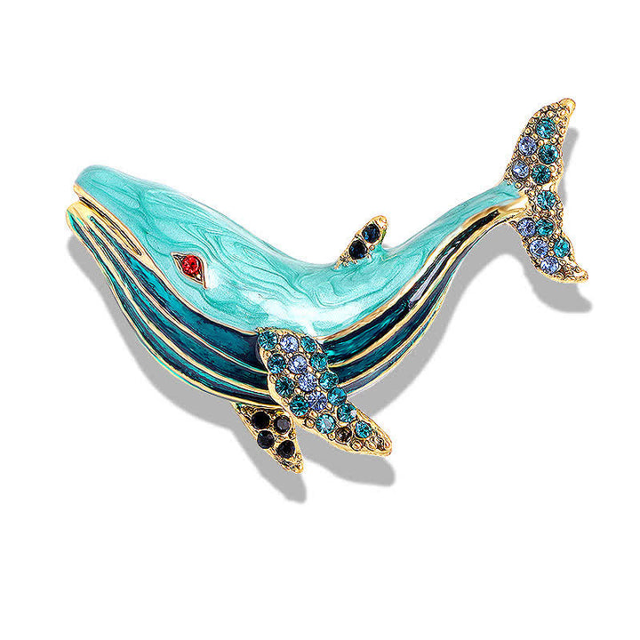 Broche en émail pour femme représentant une baleine au trésor