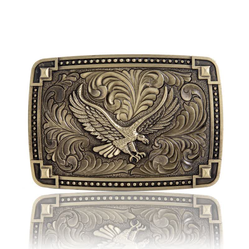 Ceinture en cuir à boucle pour homme avec motif d'aigle planant dans un ciel de rêve