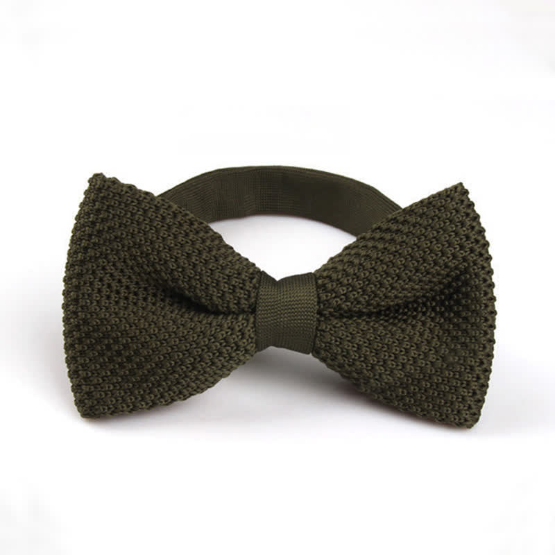 Nœud papillon tricoté double épaisseur de couleur unie pour homme