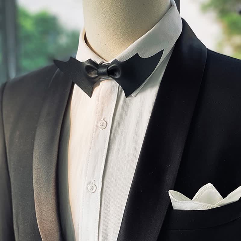 Nœud papillon en similicuir noir avec ailes de chauve-souris pour homme
