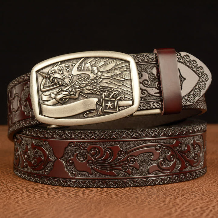Ceinture en cuir pour homme avec drapeau américain et aigle faucon
