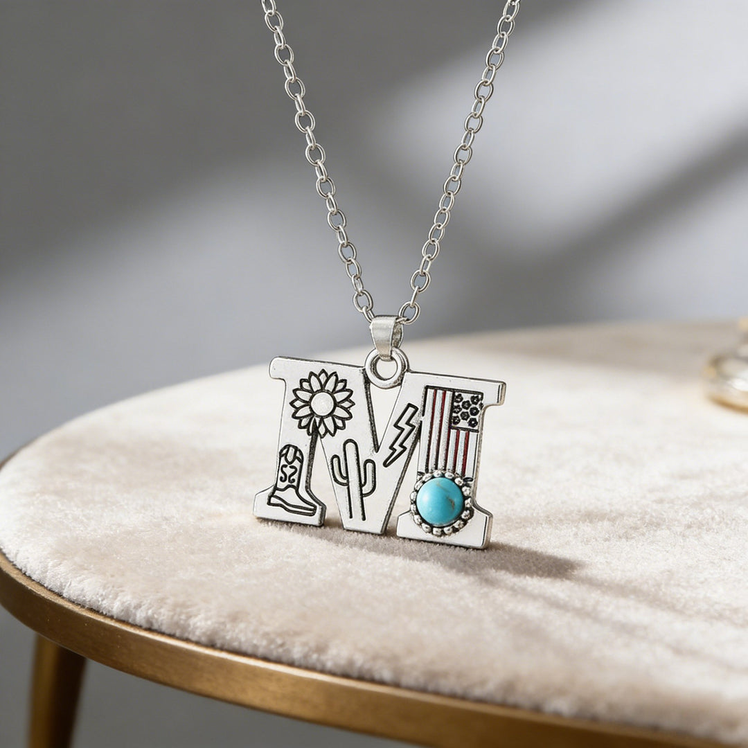Collier vintage avec pendentif turquoise et initiale - M - image 13