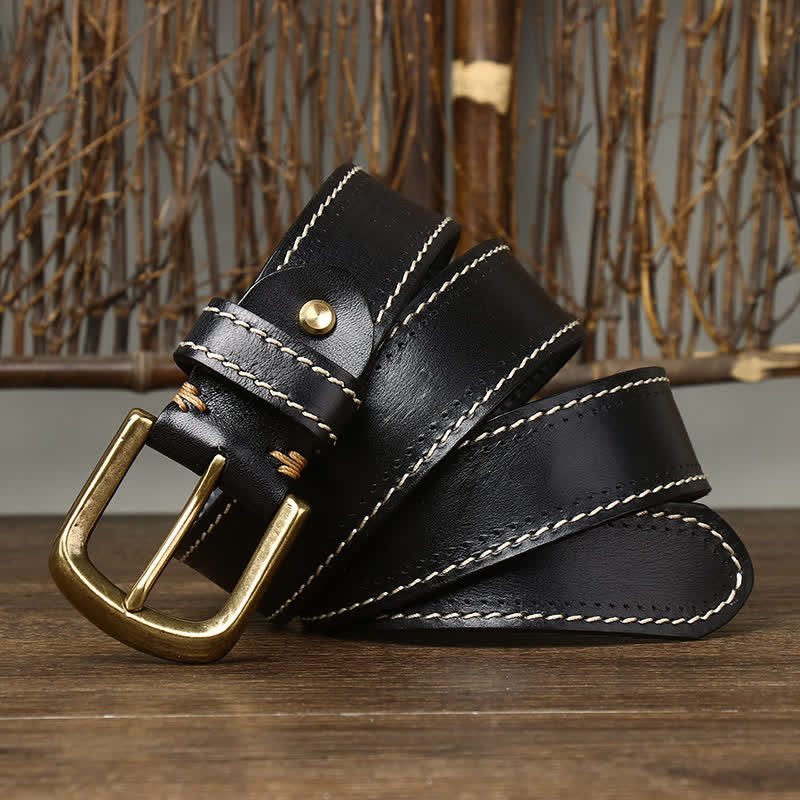Ceinture en cuir de vachette cousue de luxe pour homme