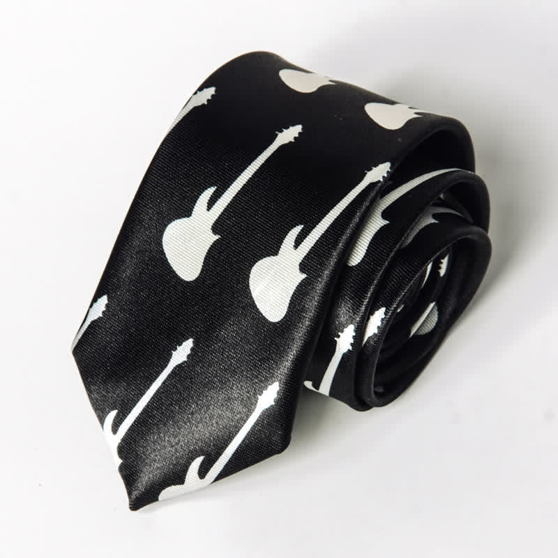 Cravate pour homme avec notes de musique de piano - Guitare noire et blanche - image 5