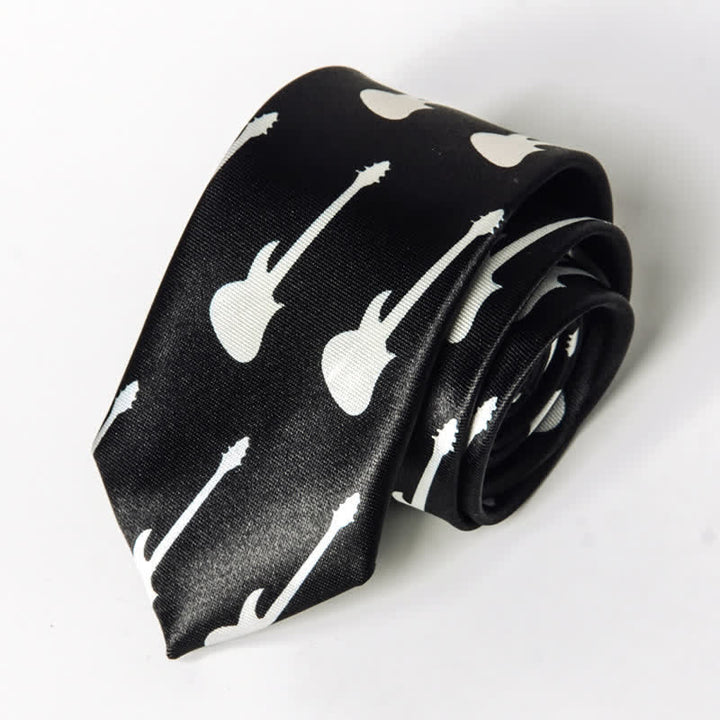 Cravate pour homme avec notes de musique de piano - Guitare noire et blanche - image 5