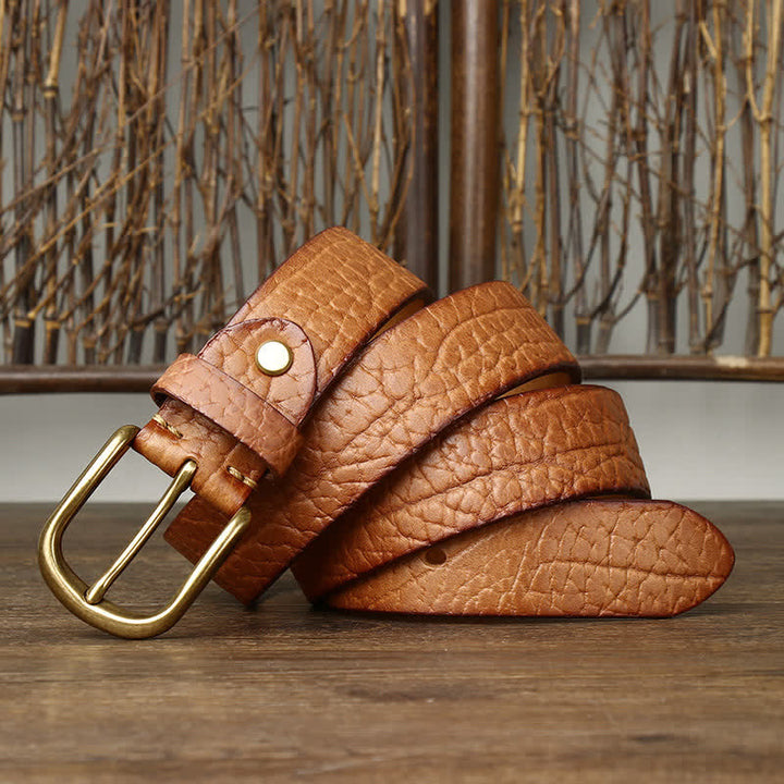 Ceinture en cuir à motif peau de bison gaufré pour homme