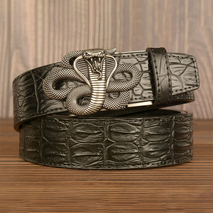 Ceinture en cuir à motif alligator cobra bouclé pour homme