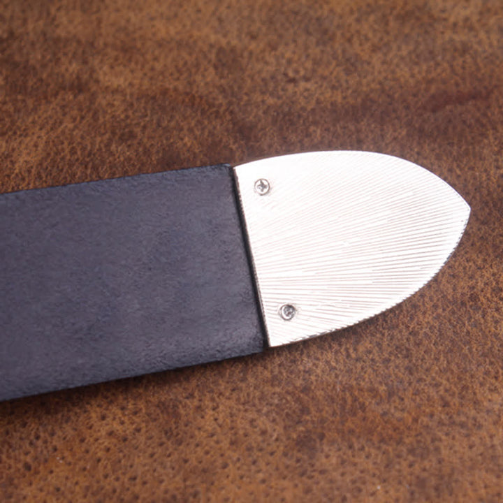 Ceinture unisexe vintage en cuir avec petit motif rose en relief
