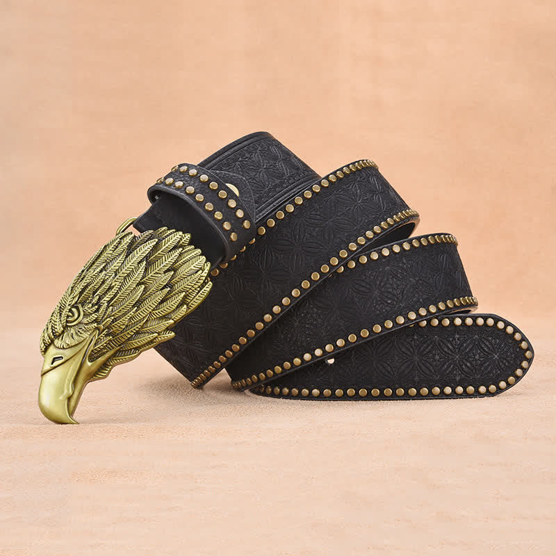 Ceinture en cuir à rivets pour homme, motif tête de vautour et aigle