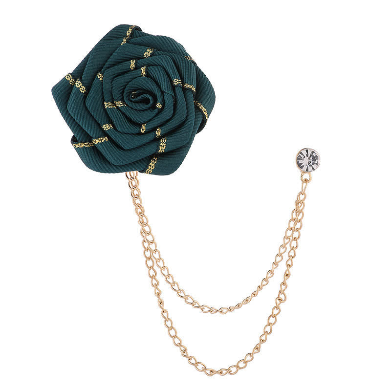 Charmante broche à chaîne en forme de rose florale pour homme