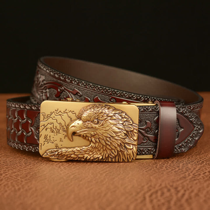 Ceinture en cuir sculptée à tête d'aigle pour homme