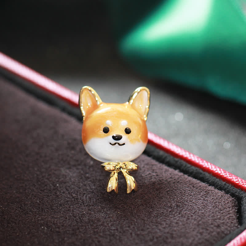 Broche unisexe en émail représentant un chien Shiba Inu