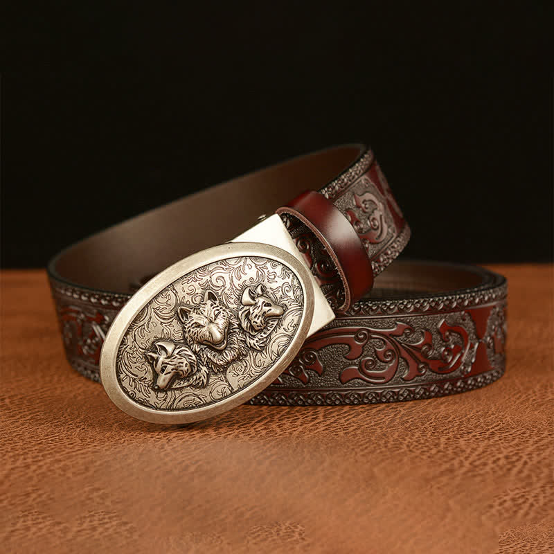 Ceinture en cuir pour homme avec motif Légende des loups affamés