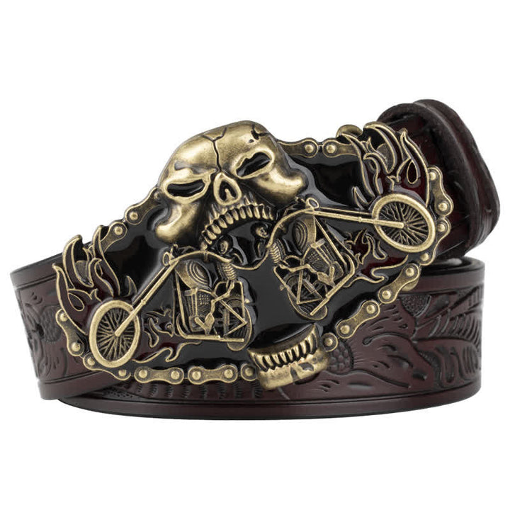 Ceinture en cuir gothique pour homme avec tête de fantôme de moto