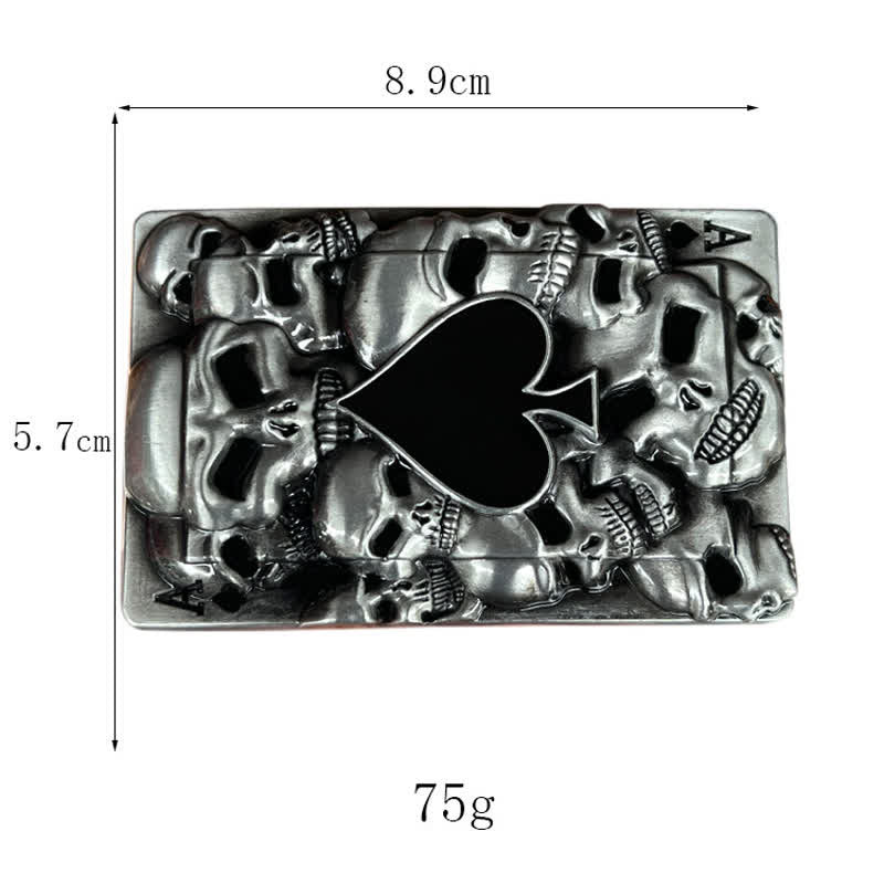 Ceinture en cuir à boucle tête de mort pour homme avec motif as de pique