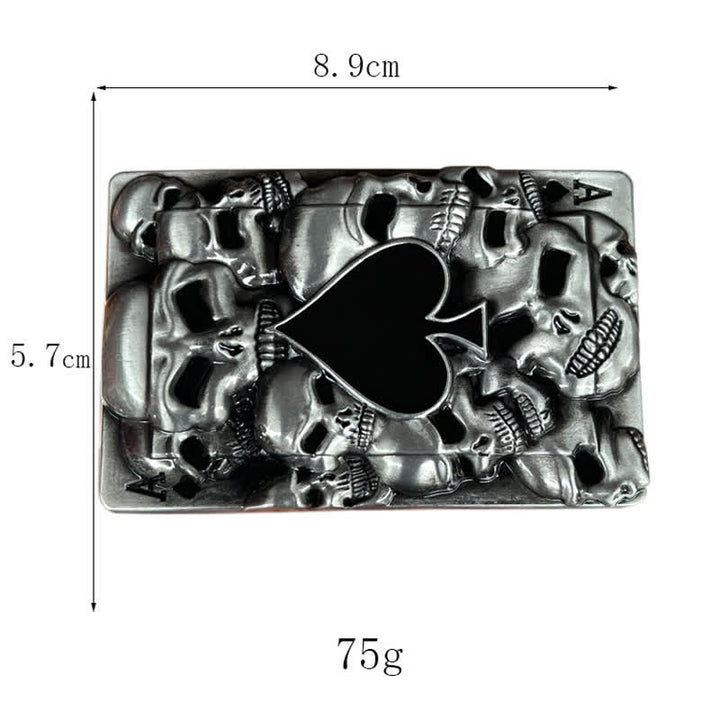 Ceinture en cuir à boucle tête de mort pour homme avec motif as de pique