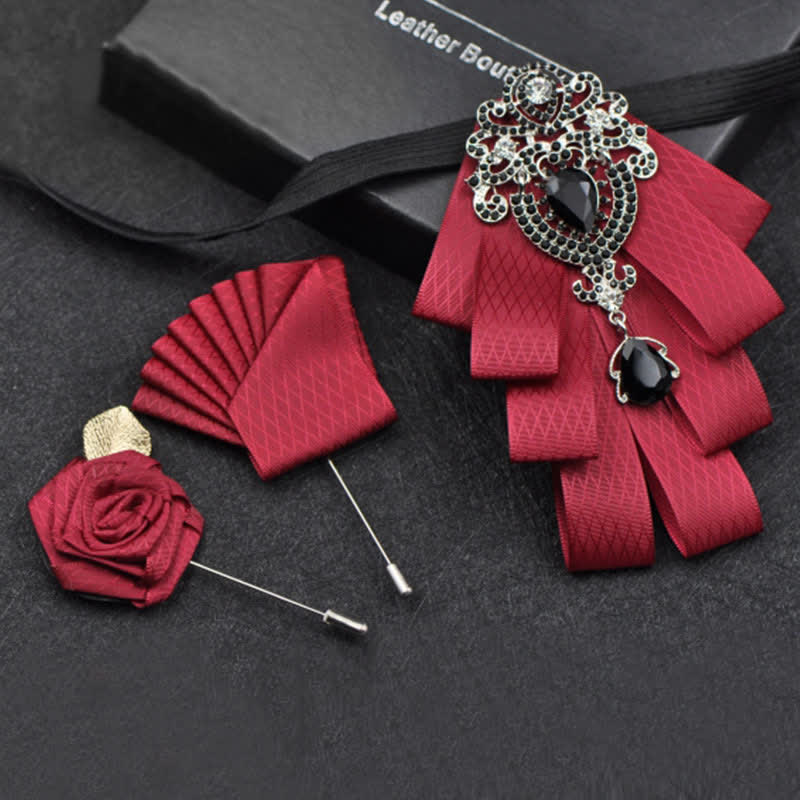 Ensemble de 3 nœuds papillon à carreaux noirs et strass