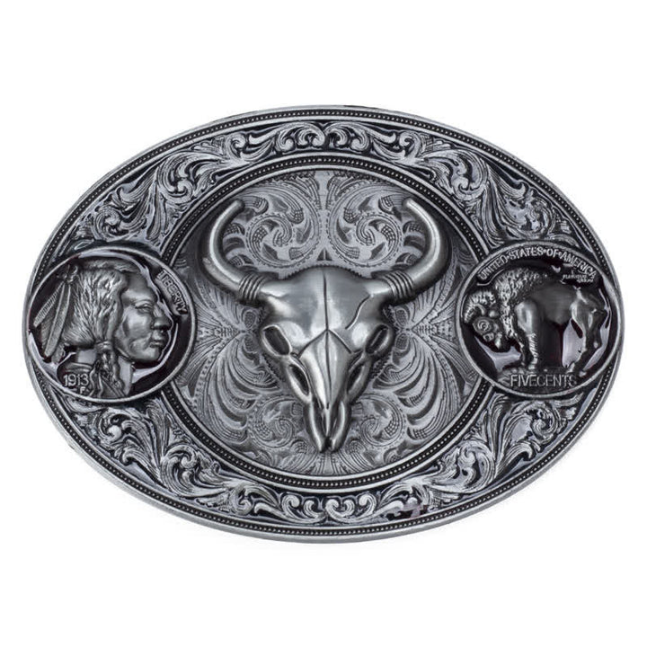 Ceinture en cuir à boucle pour homme avec tête de mort typiquement occidentale