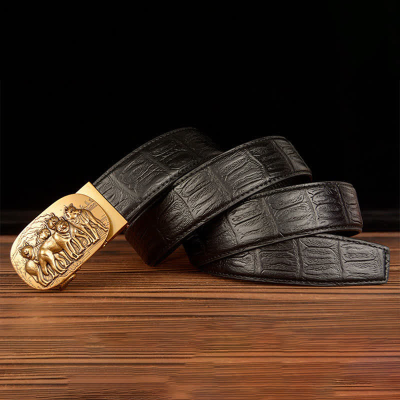 Ceinture en cuir à motif crocodile pour homme, motif Pack Of Wolves