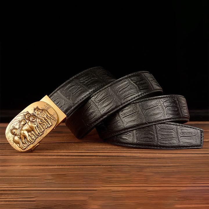 Ceinture en cuir à motif crocodile pour homme, motif Pack Of Wolves